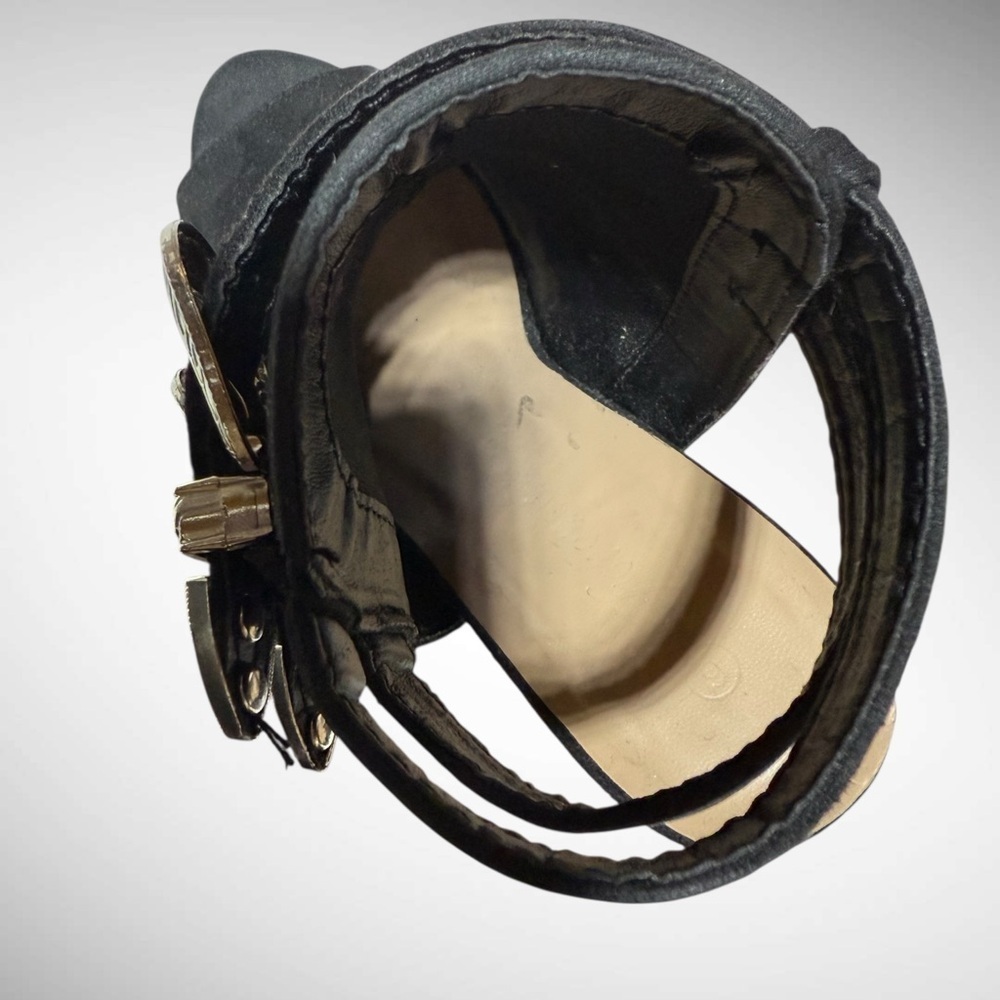 Black Faux Suede Peep Toe Block Heel Boots with buckle detailing Size 6 - Picture 6 of 15